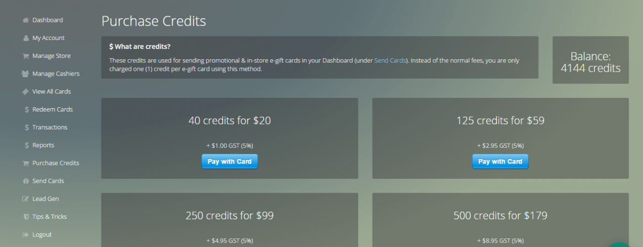 Anycard Purchase Credit system